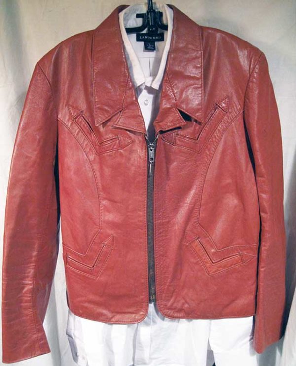 Brown Leather with Western Style Arrow End Pockets Jacket