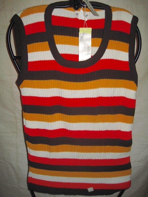 Vintage Queen Casuals Acrylic Knit Striped Vest Top NOS