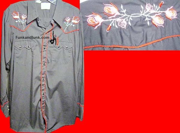 Dee Cee Brand Black with Pink & Red Stitched Roses Chest & Yoke with Red Raised Trim Line Western Long Sleeve Shirt