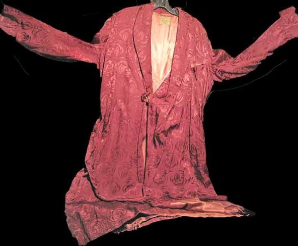 Raspberry with Cyclones Nicely Lined Silk Acetate Robe with Tasseled End Sash full length Smoking Jacket