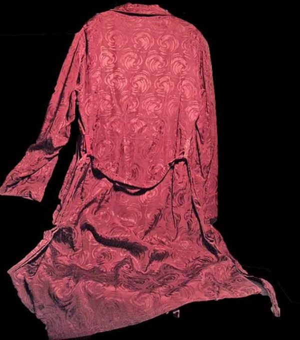 Raspberry with Cyclones Nicely Lined Silk Acetate Robe with Tasseled End Sash full length Smoking Jacket - Image 2