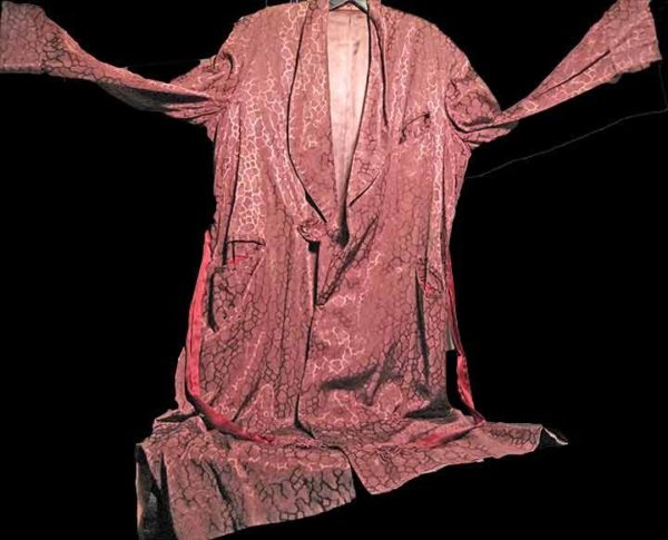 Rabhor Robes 1940's Silk Acetate Purple with Stepping Stone pattern Robe with Sash full length Smoking Jacket