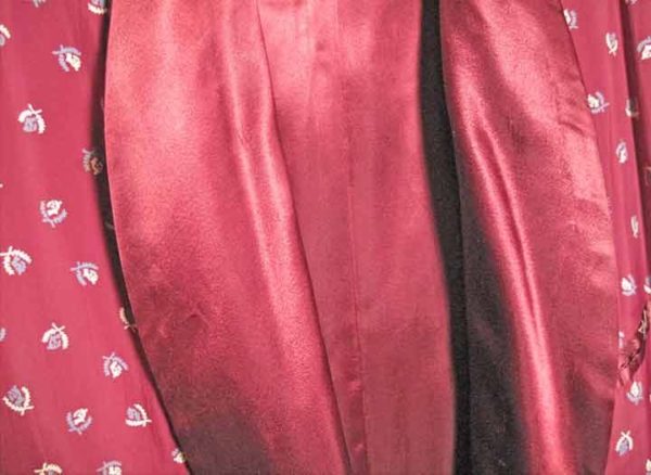 Red Silk Acetate with Knight Helmets Robe full length Smoking Jacket - Image 3