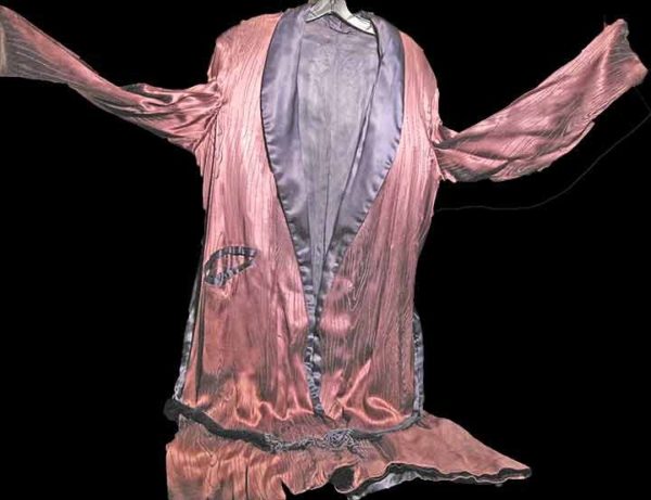 Purple with Wood Grain Design Silk Acetate Robe with Sash full length Smoking Jacket