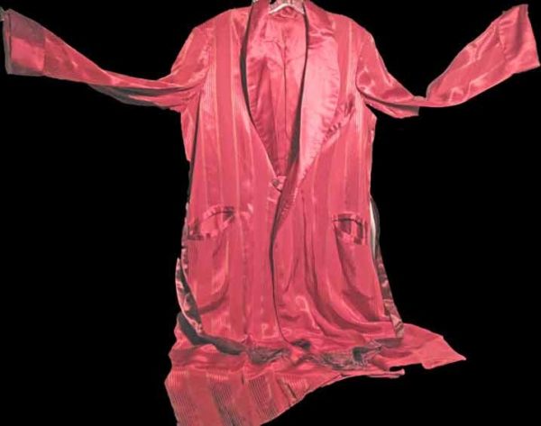 Ruby with Shiny Ruby and Golden Verticals Silk Acetate Robe with Sash full length Smoking Jacket