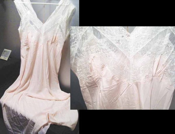 Baby Doll Pink with Lace Straps full length Silky Nightgown of Slip