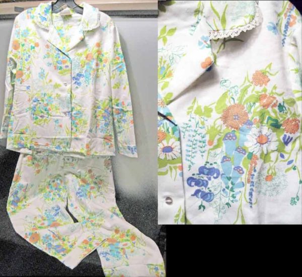 Lady Weldon White with Mod colored Flowers Women's Pajamas