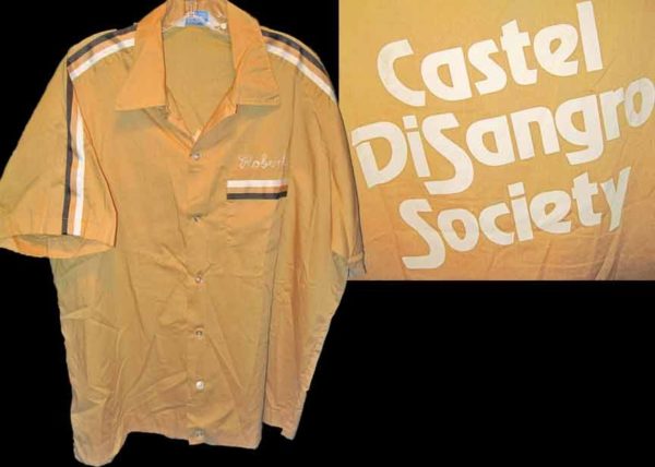 Hilton Mustard Yellow with White and Racing Stripe Shoulders Castel Di Sangro Society Bowling Shirt "Robert"