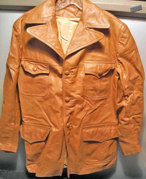 Light Brown 1970's 4 Pocket 3/4 length Button Leather Men's Jacket