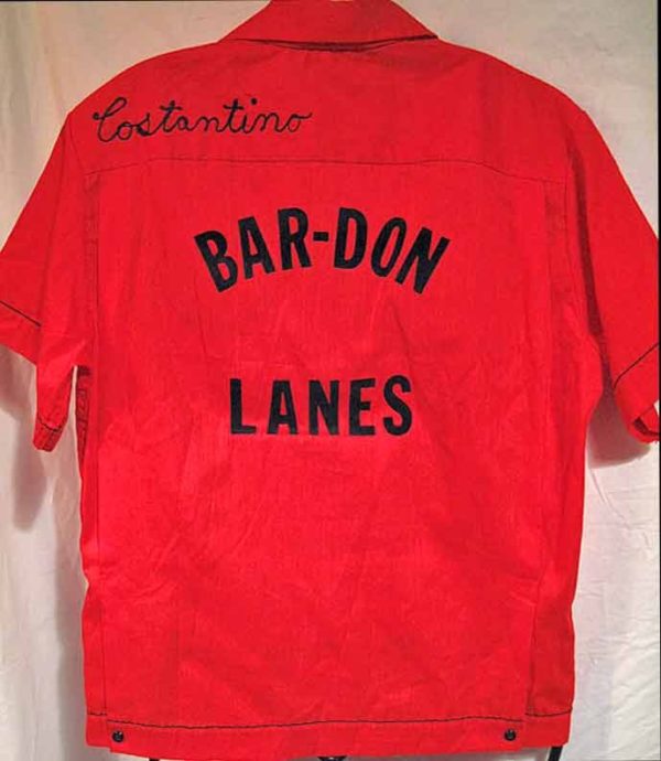 Hilton Bright Red with Stitched Name and Applied Bar-Don Lanes Bowling Shirt - Image 2