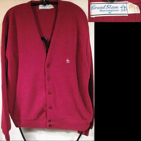 Grand Slam Munsingwear Penguin logo Raspberry Cardigan Sweater