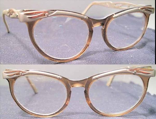 Bausch and Lomb Peach with Copper Lash Temple Catseye Eyeglasses