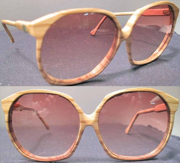 Oversized Woodgrain look Womens Sunglasses with Lion Emblem