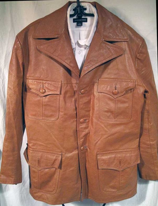 Brown Custom Made lined Leather Jacket with 4 Front Pockets