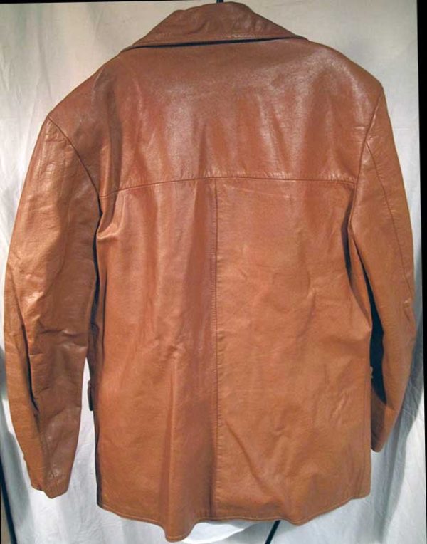 Brown Custom Made lined Leather Jacket with 4 Front Pockets - Image 2