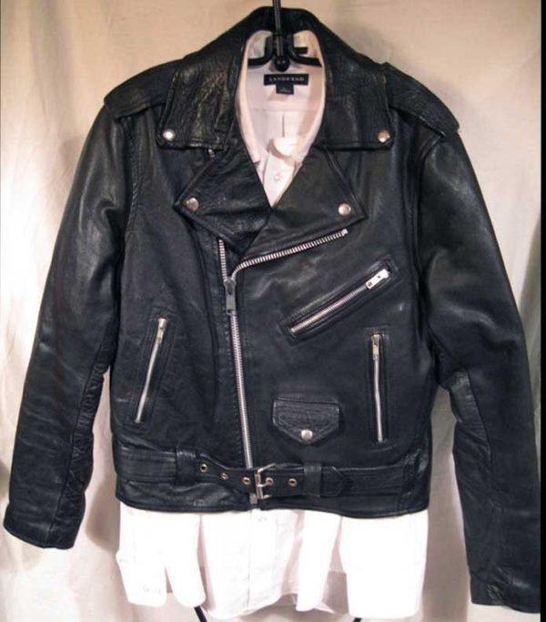 Fantastic Classic Black Leather Motorcycle Jacket with Zipper Cuffs